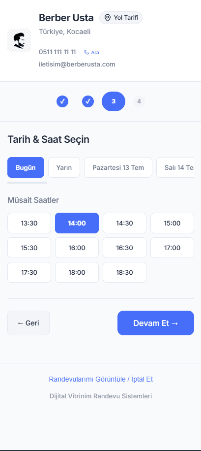 Randevu alma ekranı - tarih ve saat seçimi